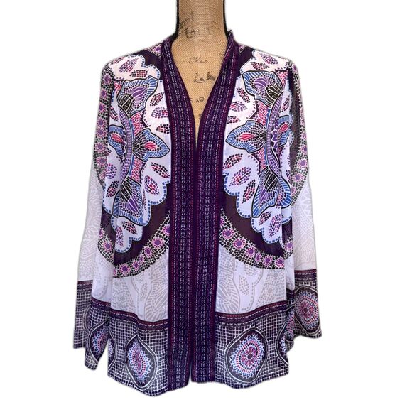Chico's Travelers Kaleidoscope Kimono Open Front Hippie Purple Size Medium (1) - Picture 1 of 3